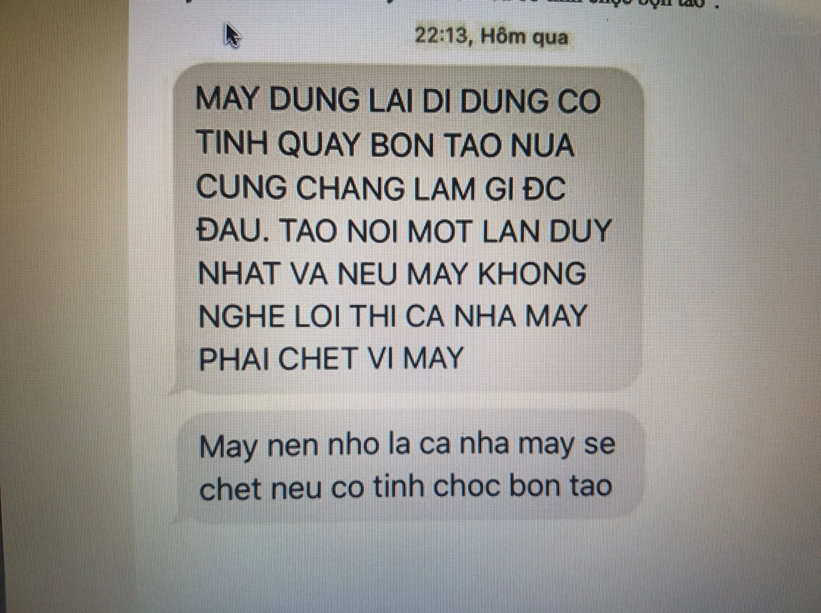 Xử phạt hành vi đe dọa người khác bằng tin nhắn đe doạ người khác bằng tin nhắn